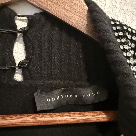 Endless Rose Embellished Neck Sweater Black Size Small Wool Blend Pullover Chic - Picture 8 of 10
